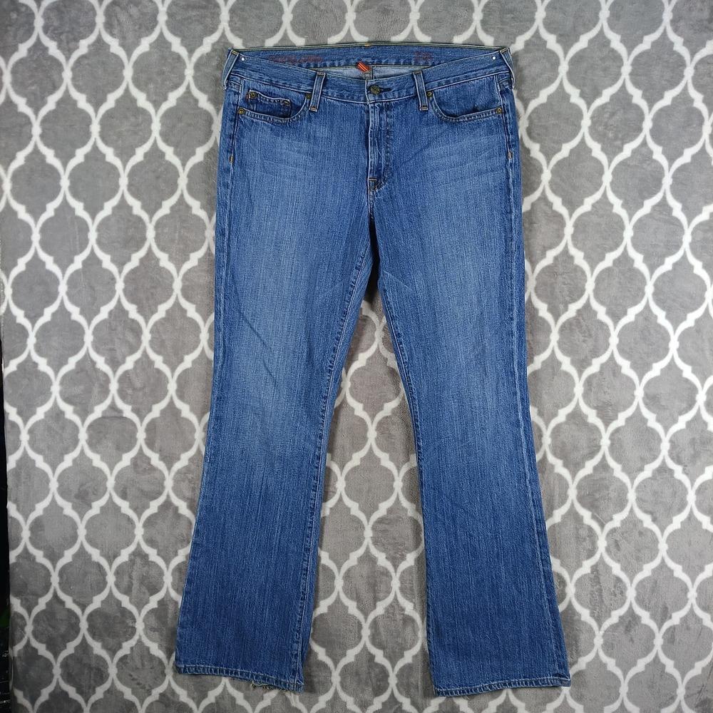J Crew Bootcut Hipslung Jeans Size 34 Blue Y2K Mid Rise Denim 31.5 Inseam